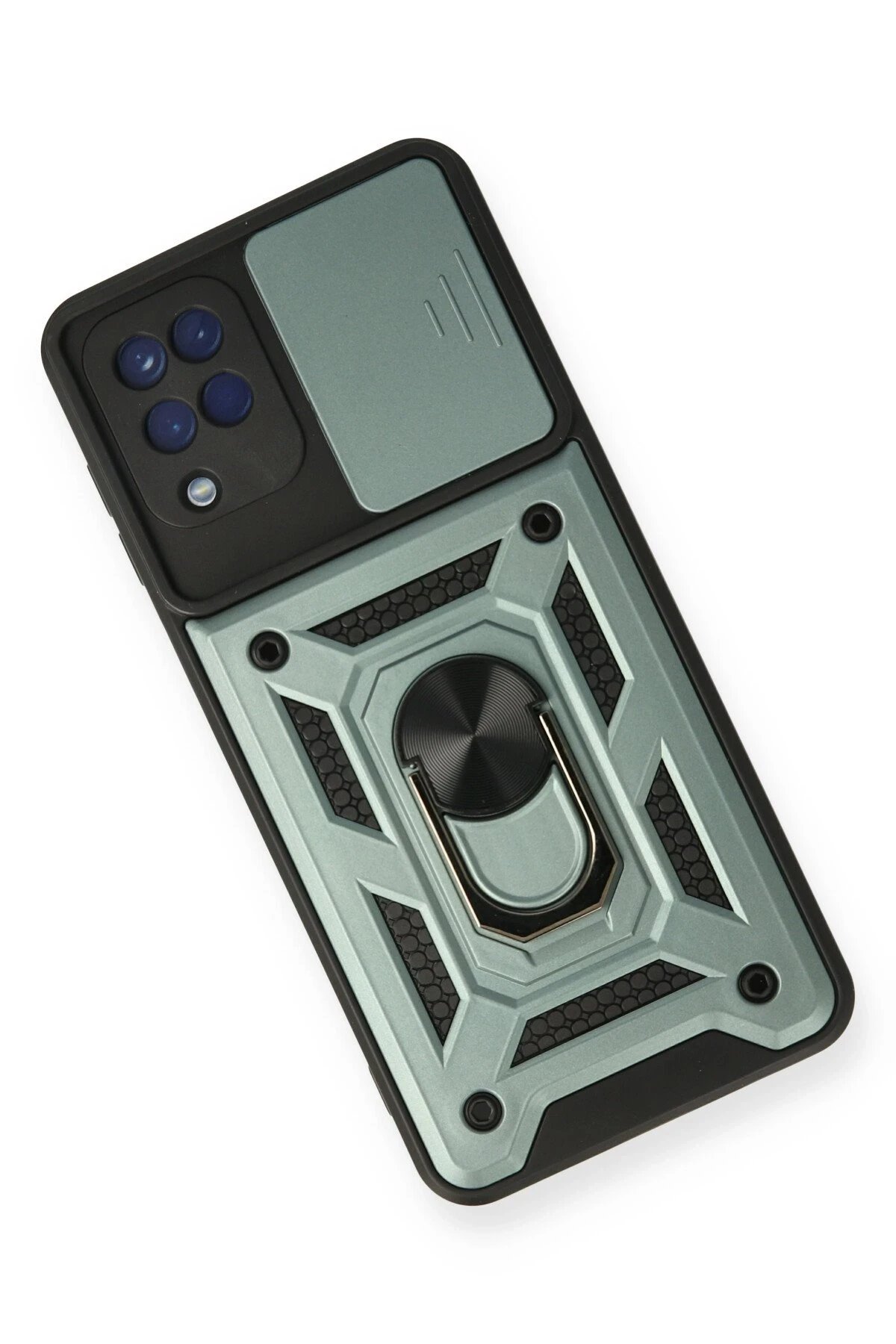 Samsung Galaxy A12 Kılıf Pars Lens Yüzüklü Silikon - Yeşil-(5796) - Görsel 3