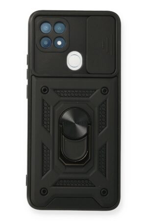 Oppo A15 Kılıf Pars Lens Yüzüklü Silikon - Siyah-(5796)