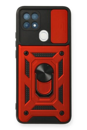 Oppo A15 Kılıf Pars Lens Yüzüklü Silikon - Kırmızı-(5796)