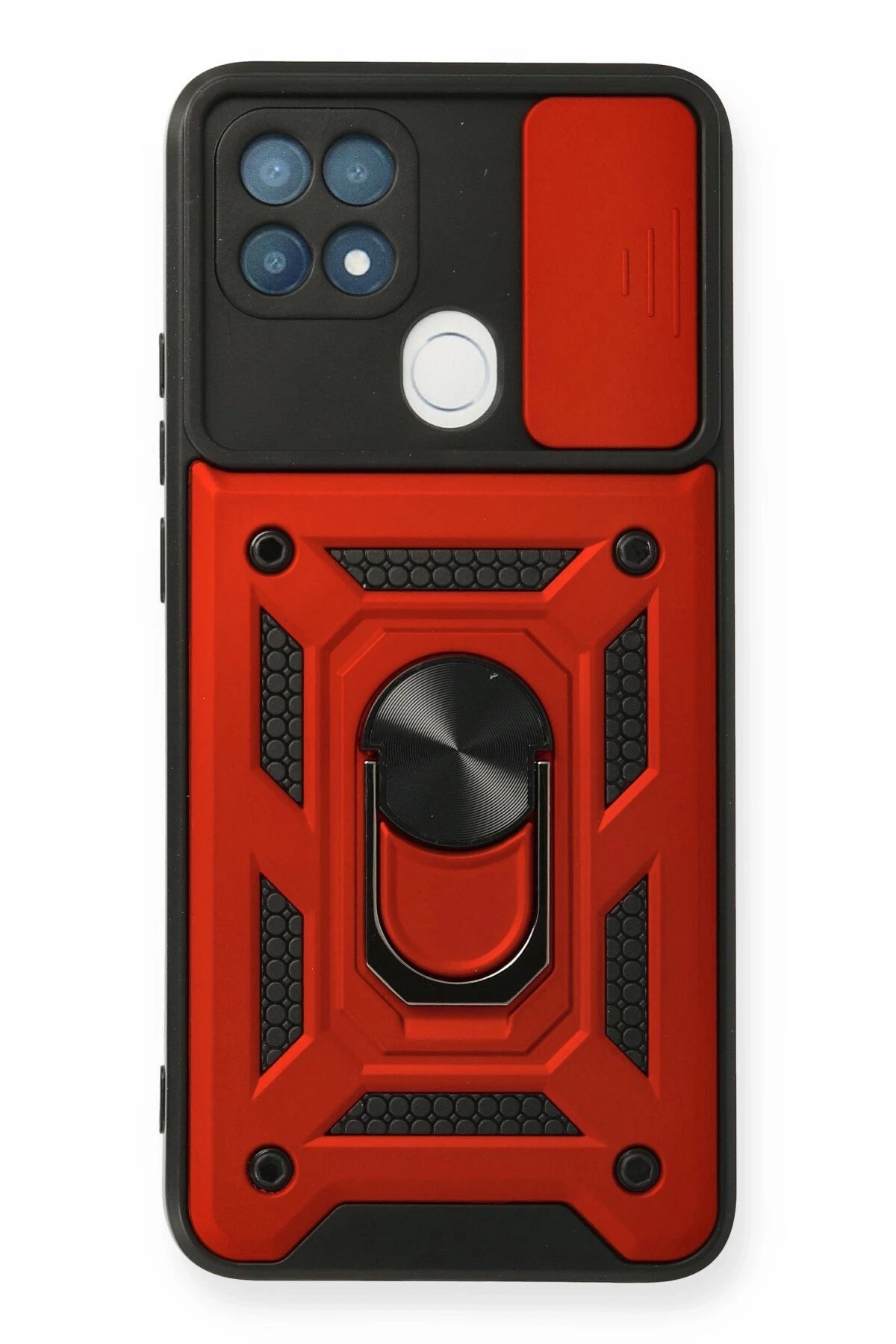 Oppo A15 Kılıf Pars Lens Yüzüklü Silikon - Kırmızı-(5796)