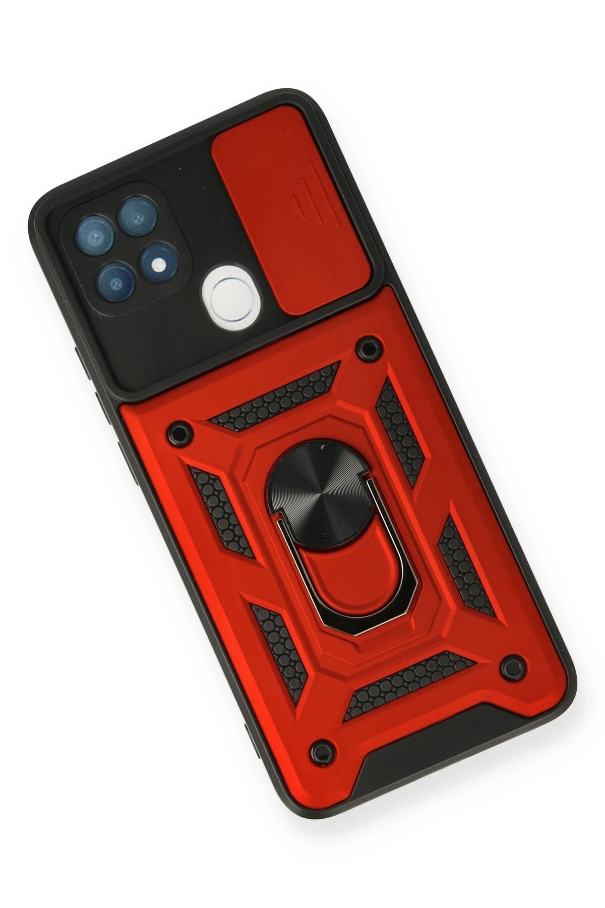 Oppo A15 Kılıf Pars Lens Yüzüklü Silikon - Kırmızı-(5796) - Görsel 3