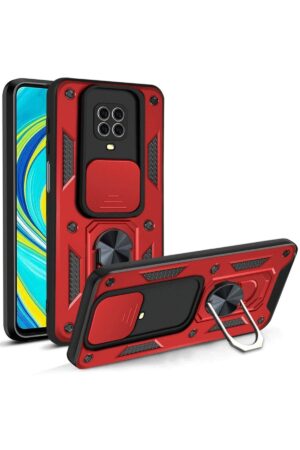 Xiaomi Redmi Note 9 Pro Kılıf Pars Lens Yüzüklü Silikon - Kırmızı-(5796)