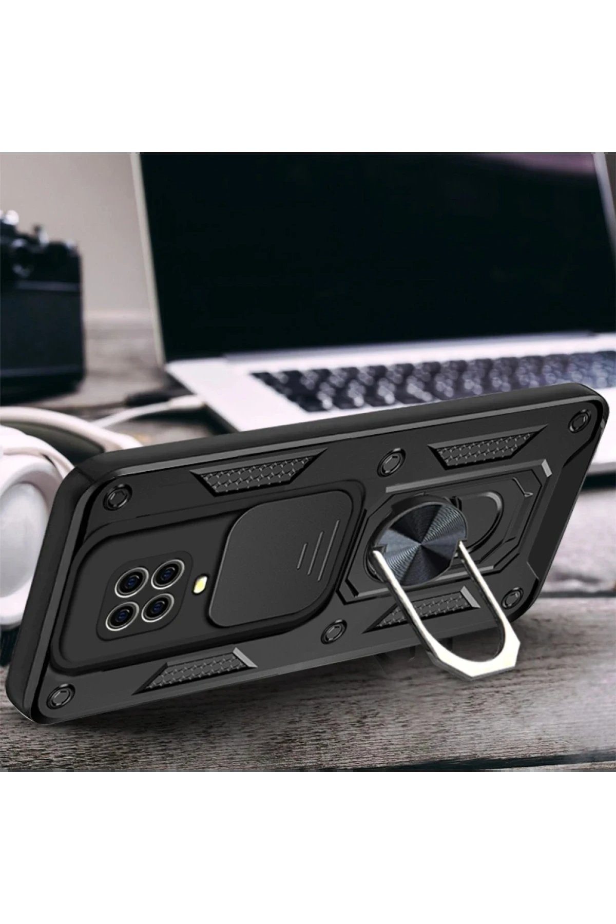 Xiaomi Redmi Note 9 Pro Kılıf Pars Lens Yüzüklü Silikon - Kırmızı-(5796) - Görsel 2