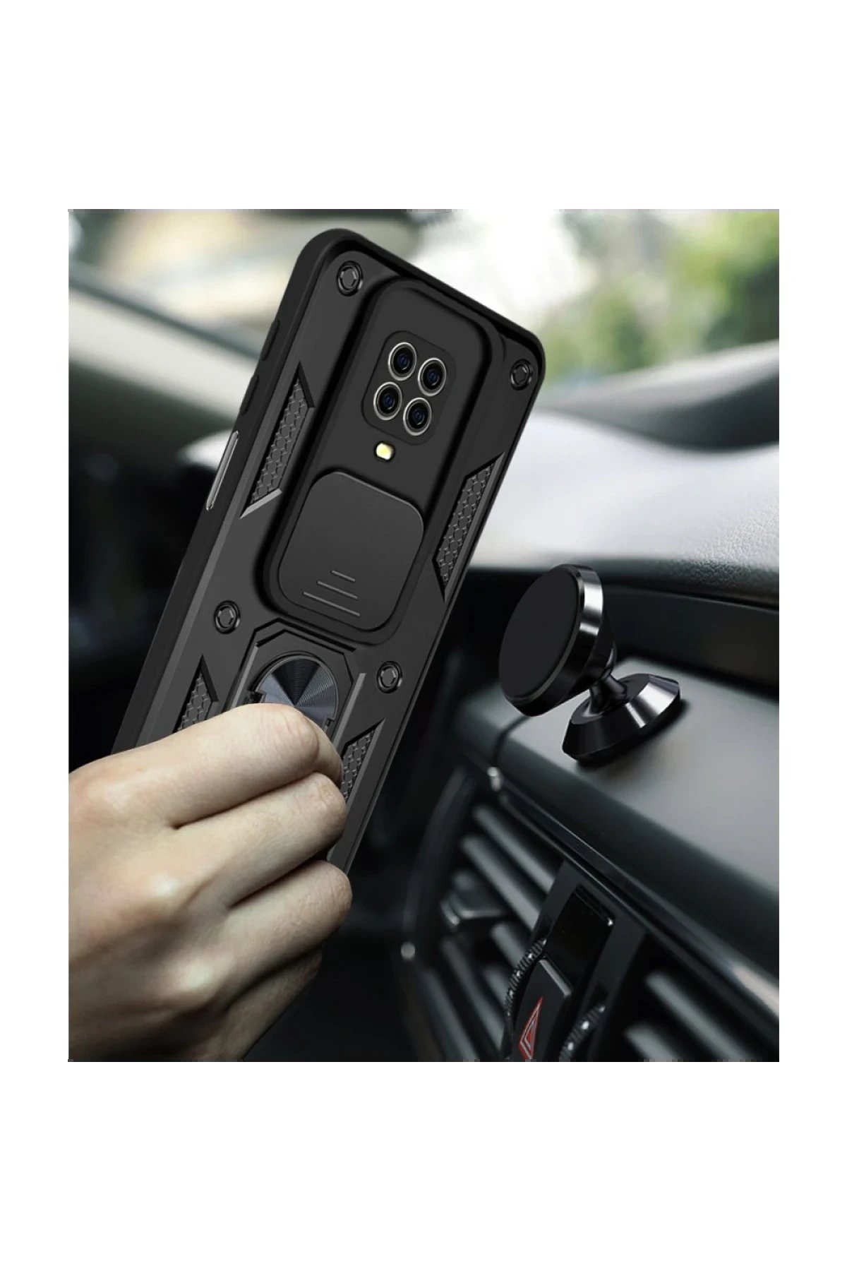 Xiaomi Redmi Note 9 Pro Kılıf Pars Lens Yüzüklü Silikon - Kırmızı-(5796) - Görsel 3