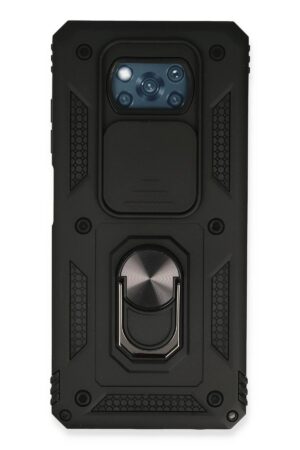 Xiaomi Pocophone X3 Kılıf Pars Lens Yüzüklü Silikon - Siyah-(5796)