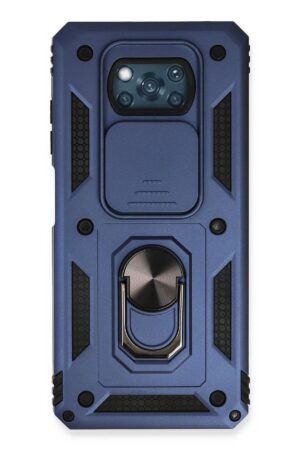 Xiaomi Pocophone X3 Kılıf Pars Lens Yüzüklü Silikon - Lacivert-(5796)