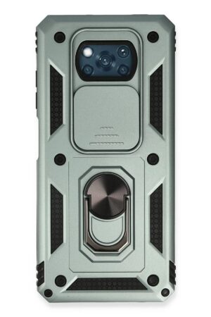 Xiaomi Pocophone X3 Kılıf Pars Lens Yüzüklü Silikon - Yeşil-(5796)