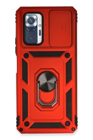 Xiaomi Redmi Note 10 Pro Kılıf Pars Lens Yüzüklü Silikon - Kırmızı-(5796)