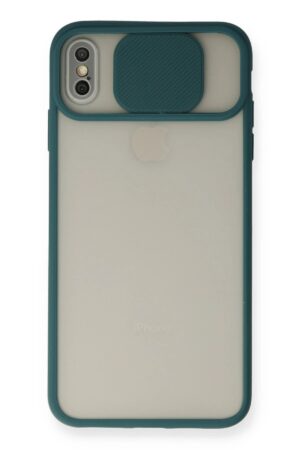 iPhone X Kılıf Palm Buzlu Kamera Sürgülü Silikon - Yeşil-(5796)