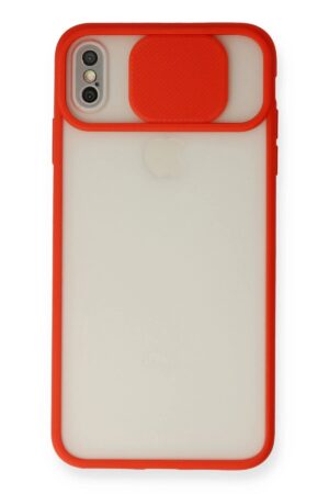 iPhone X Kılıf Palm Buzlu Kamera Sürgülü Silikon - Kırmızı-(5796)