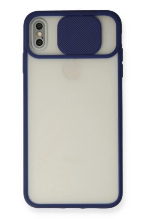 iPhone X Kılıf Palm Buzlu Kamera Sürgülü Silikon - Lacivert-(5796)