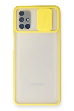Samsung Galaxy M51 Kılıf Palm Buzlu Kamera Sürgülü Silikon - Sarı-(5796)