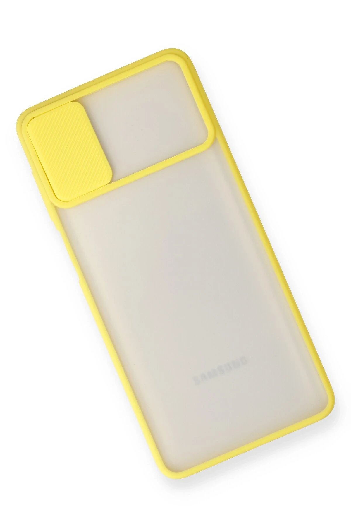 Samsung Galaxy M51 Kılıf Palm Buzlu Kamera Sürgülü Silikon - Sarı-(5796) - Görsel 3
