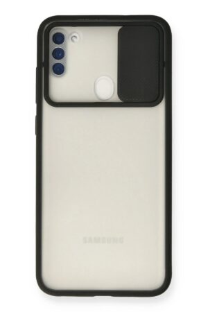 Samsung Galaxy A11 Kılıf Palm Buzlu Kamera Sürgülü Silikon - Siyah-(5796)