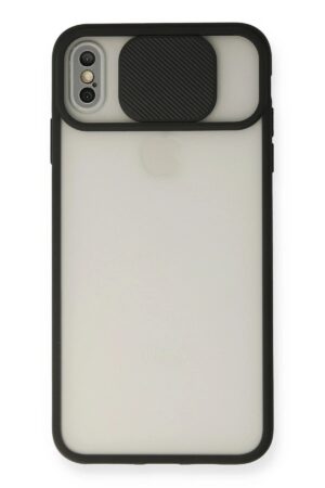 iPhone XS Max Kılıf Palm Buzlu Kamera Sürgülü Silikon - Siyah-(5796)