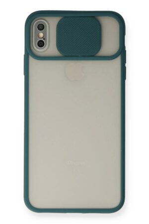 iPhone XS Max Kılıf Palm Buzlu Kamera Sürgülü Silikon - Yeşil-(5796)
