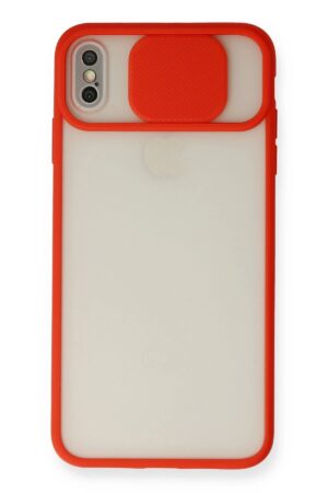 iPhone XS Max Kılıf Palm Buzlu Kamera Sürgülü Silikon - Kırmızı-(5796)