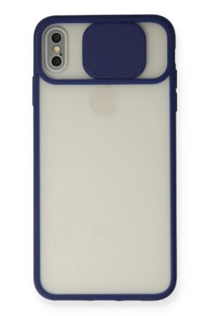 iPhone XS Max Kılıf Palm Buzlu Kamera Sürgülü Silikon - Lacivert-(5796)