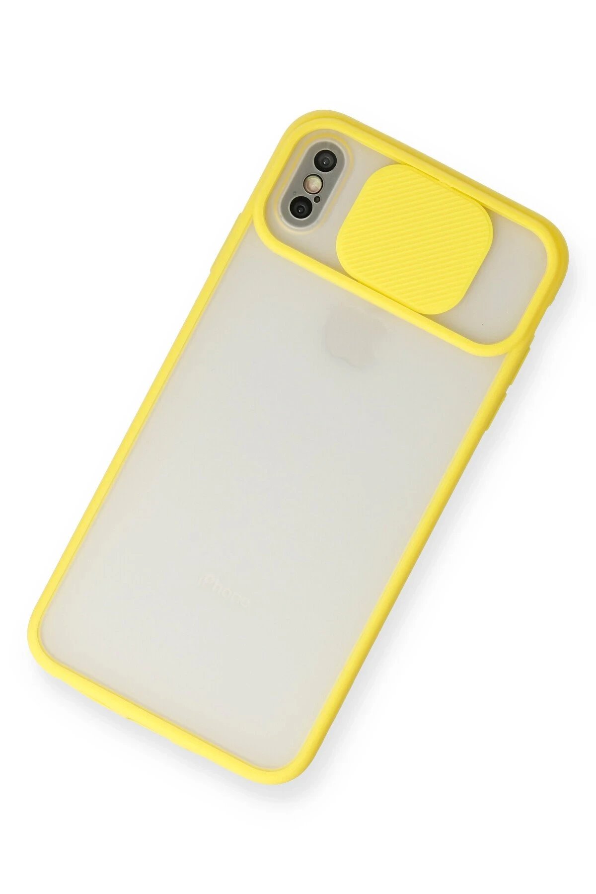 iPhone XS Max Kılıf Palm Buzlu Kamera Sürgülü Silikon - Sarı-(5796) - Görsel 3