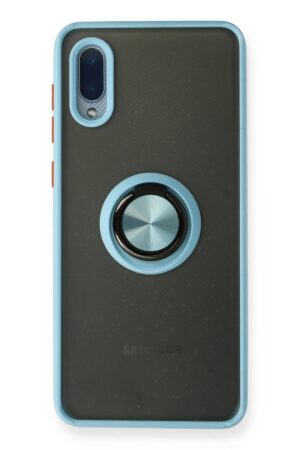 Samsung Galaxy A02 Kılıf Montreal Yüzüklü Silikon Kapak - Buz Mavi-(5796)