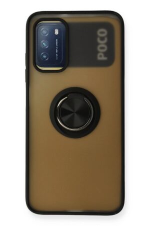 Xiaomi Redmi 9T Kılıf Montreal Yüzüklü Silikon Kapak - Siyah-(5796)