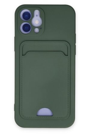 iPhone 12 Kılıf Kelvin Kartvizitli Silikon - Koyu Yeşil-(5796)