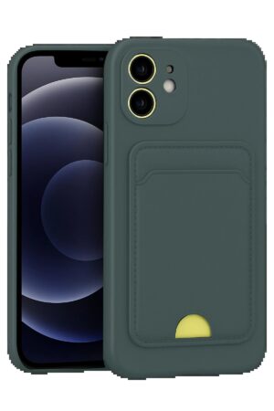 iPhone 11 Kılıf Kelvin Kartvizitli Silikon - Koyu Yeşil-(5796)