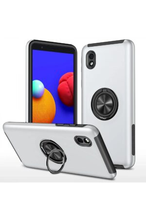 Samsung Galaxy A01 Core Kılıf Elit Yüzüklü Kapak - Gümüş-(5796)