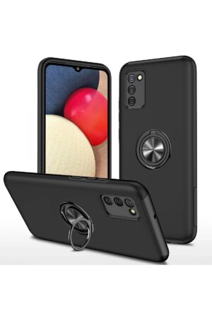 Samsung Galaxy A02S Kılıf Elit Yüzüklü Kapak - Siyah-(5796)