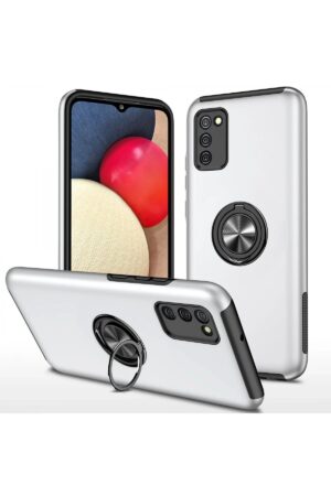 Samsung Galaxy A02S Kılıf Elit Yüzüklü Kapak - Gümüş-(5796)