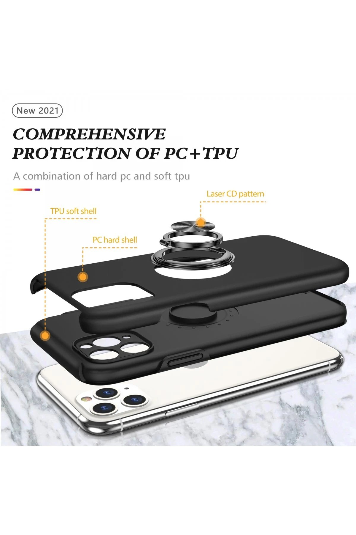 iPhone 11 Pro Max Kılıf Elit Yüzüklü Kapak - Siyah-(5796) - Görsel 2