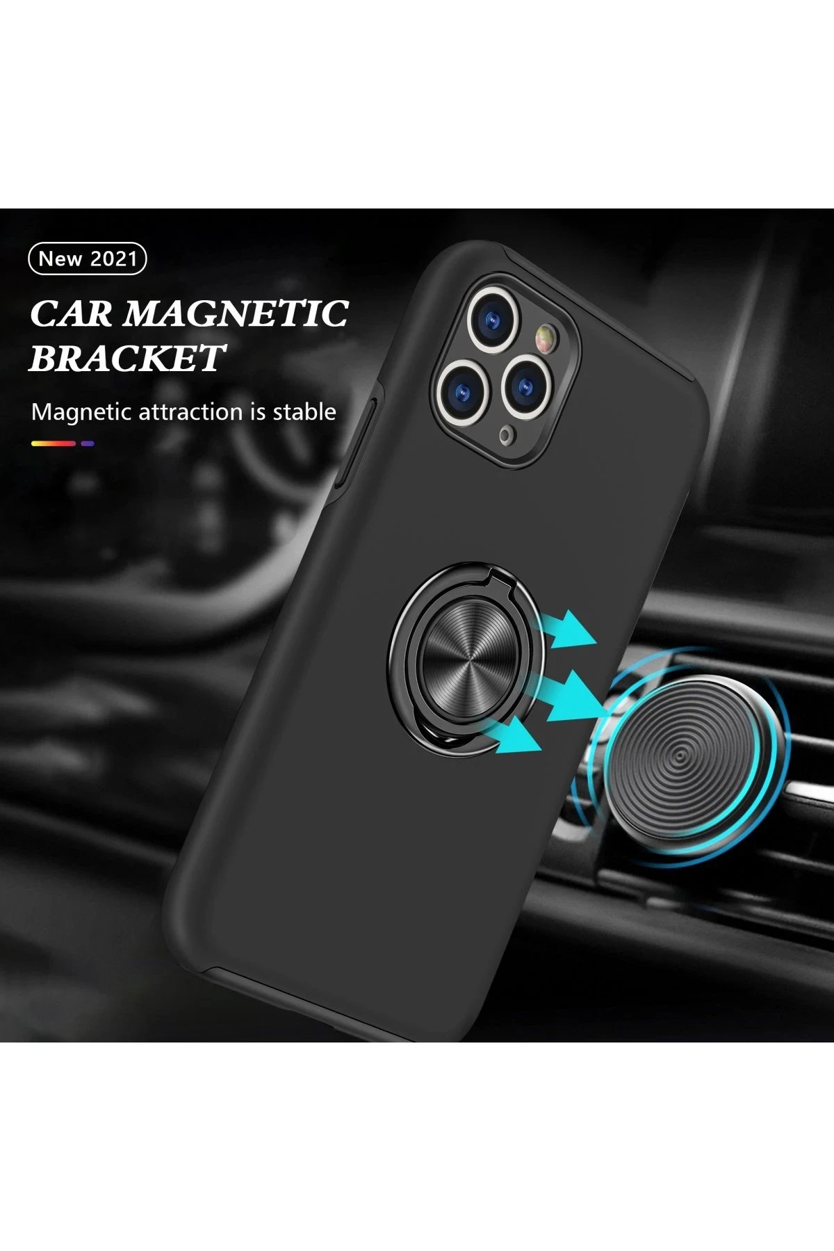 iPhone 11 Pro Max Kılıf Elit Yüzüklü Kapak - Siyah-(5796) - Görsel 5