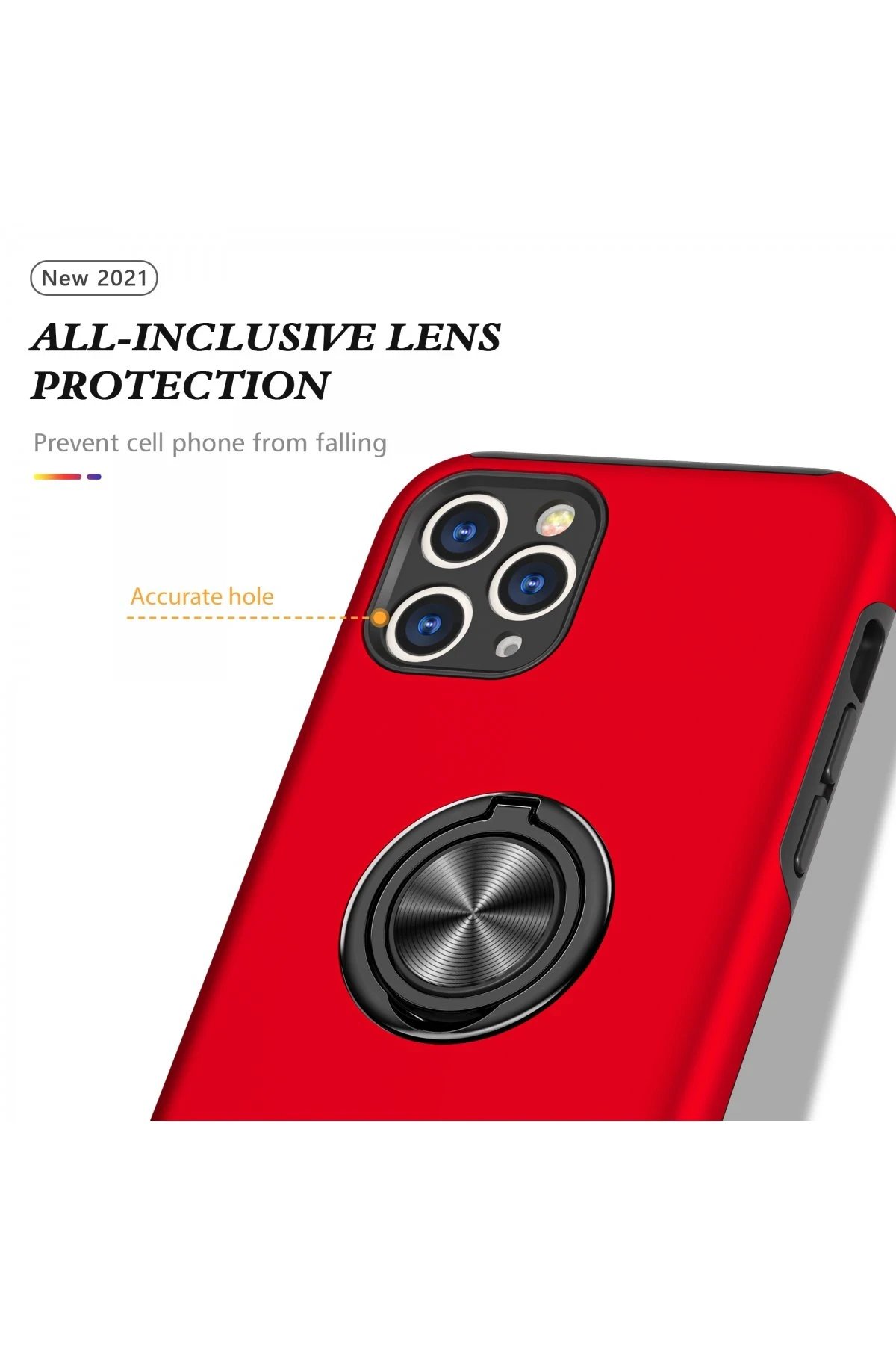 iPhone 11 Pro Max Kılıf Elit Yüzüklü Kapak - Kırmızı-(5796) - Görsel 4