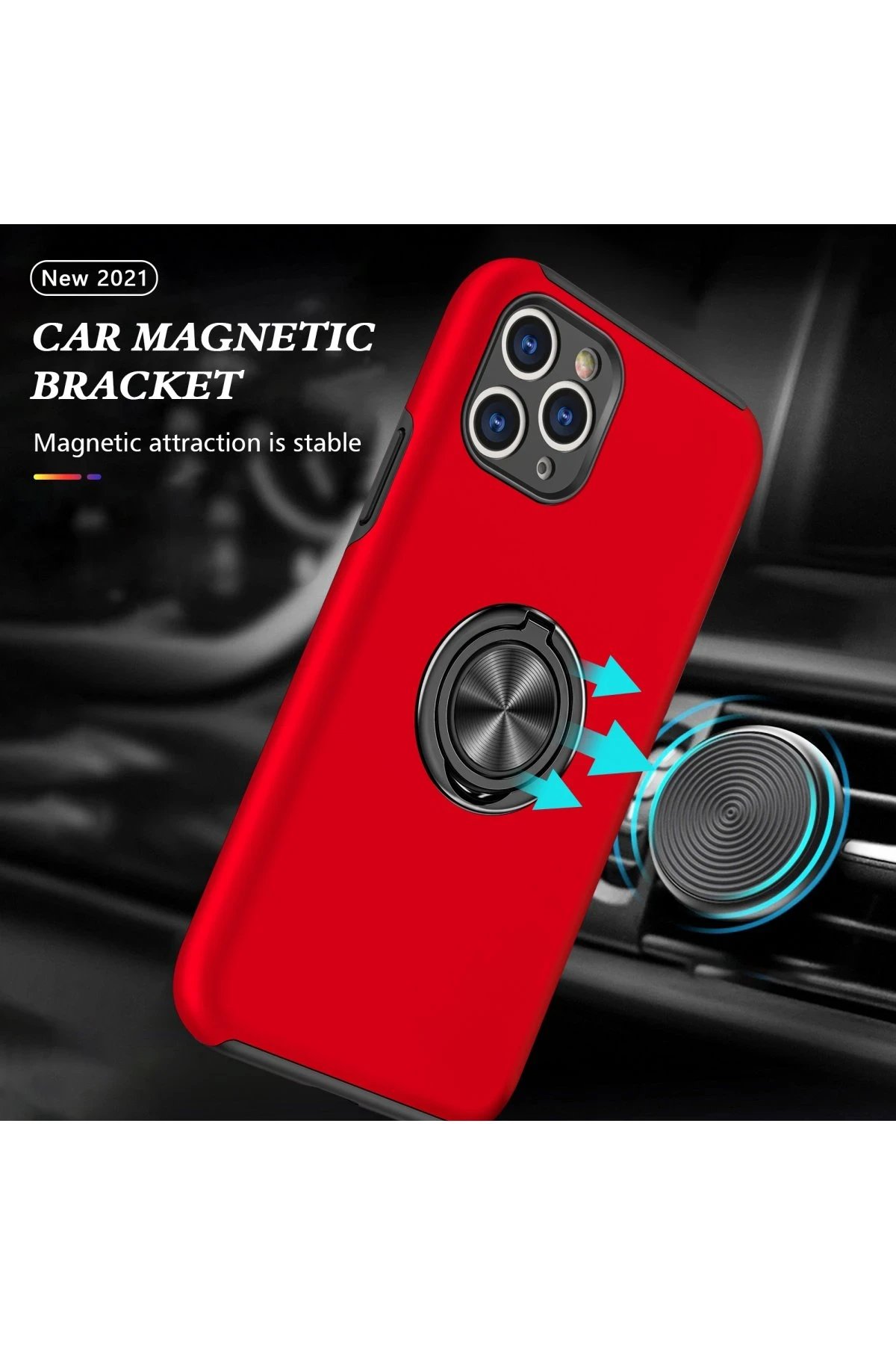 iPhone 11 Pro Max Kılıf Elit Yüzüklü Kapak - Kırmızı-(5796) - Görsel 5