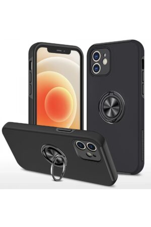 iPhone 12 Mini Kılıf Elit Yüzüklü Kapak - Siyah-(5796)