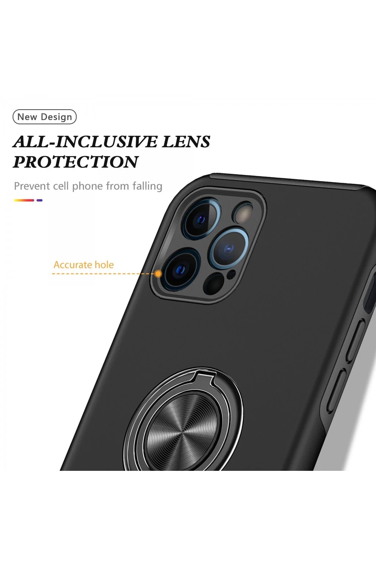 iPhone 12 Pro Max Kılıf Elit Yüzüklü Kapak - Siyah-(5796) - Görsel 4