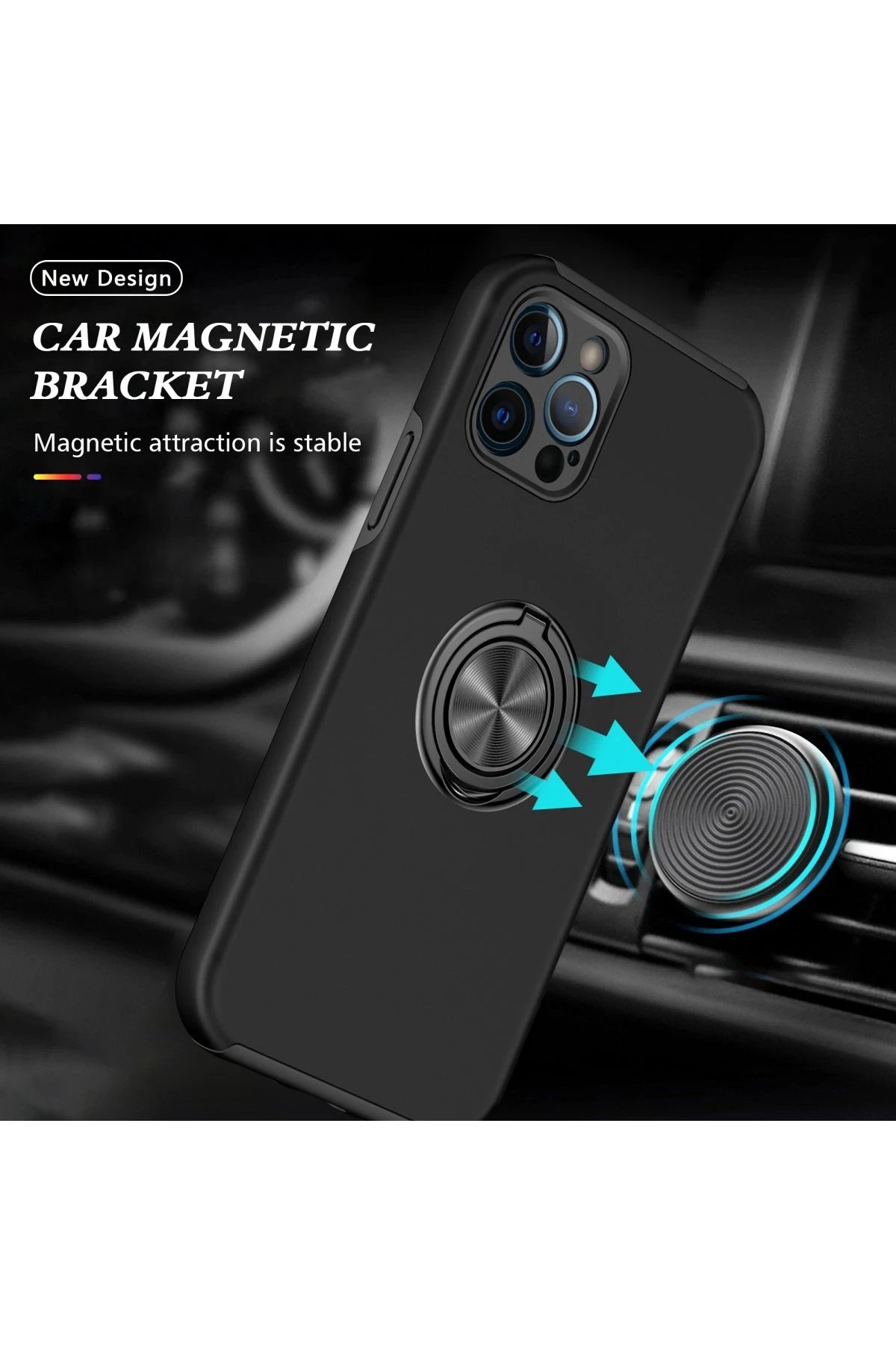 iPhone 12 Pro Max Kılıf Elit Yüzüklü Kapak - Siyah-(5796) - Görsel 5