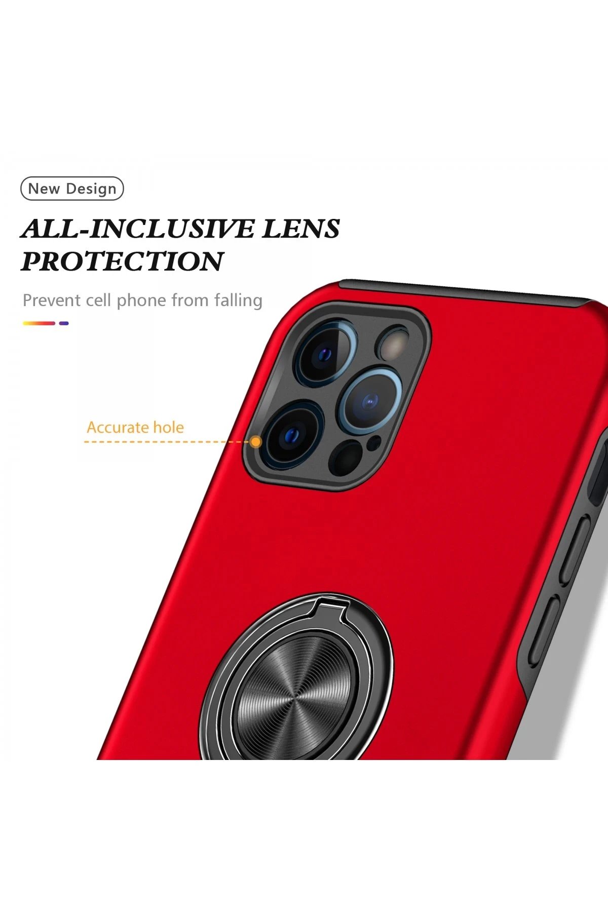 iPhone 12 Pro Max Kılıf Elit Yüzüklü Kapak - Kırmızı-(5796) - Görsel 4