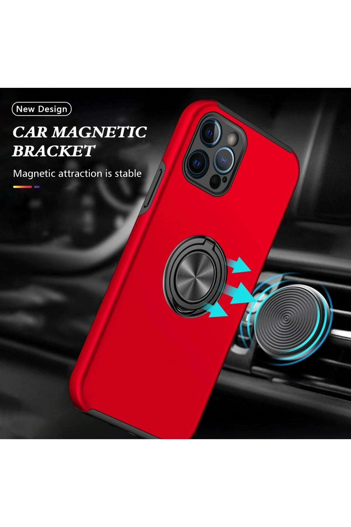 iPhone 12 Pro Max Kılıf Elit Yüzüklü Kapak - Kırmızı-(5796) - Görsel 5