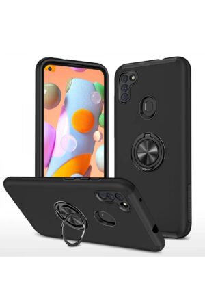 Samsung Galaxy A11 Kılıf Elit Yüzüklü Kapak - Siyah-(5796)