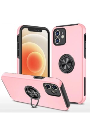 iPhone 12 Kılıf Elit Yüzüklü Kapak - Pembe-(5796)