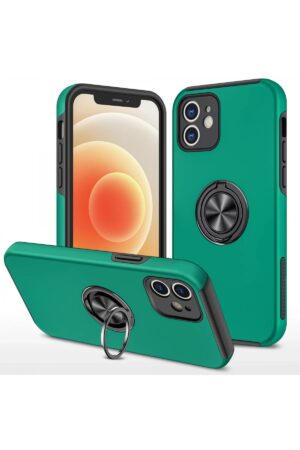 iPhone 12 Kılıf Elit Yüzüklü Kapak - Yeşil-(5796)