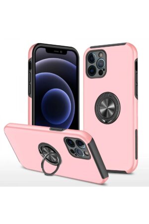 iPhone 12 Pro Kılıf Elit Yüzüklü Kapak - Pembe-(5796)