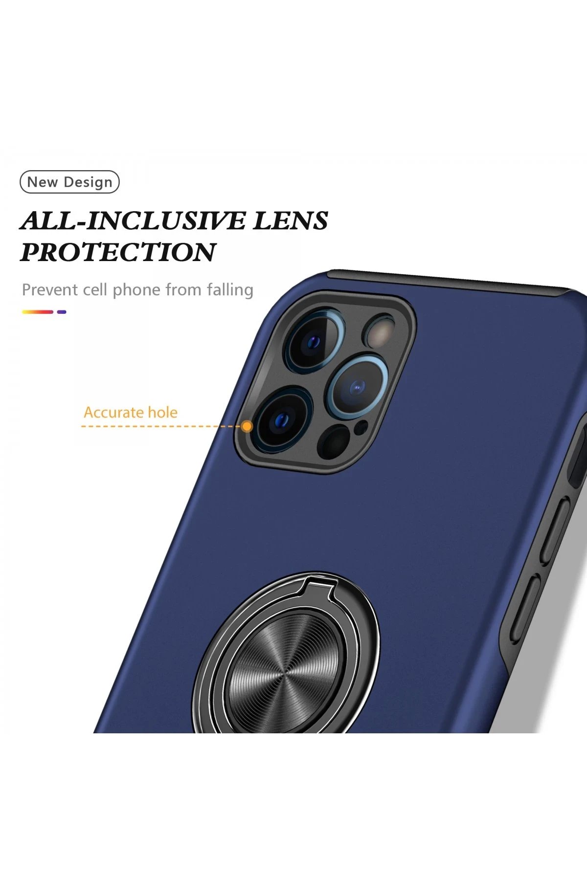 iPhone 12 Pro Kılıf Elit Yüzüklü Kapak - Lacivert-(5796) - Görsel 4