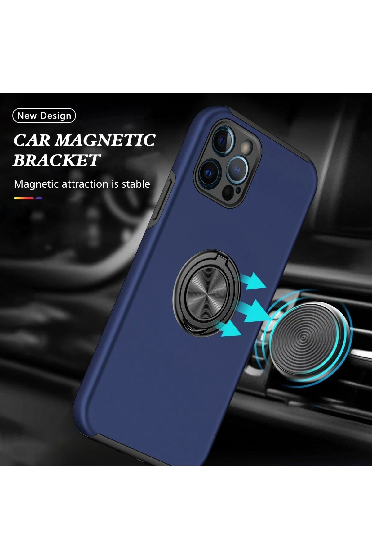 iPhone 12 Pro Kılıf Elit Yüzüklü Kapak - Lacivert-(5796) - Görsel 5