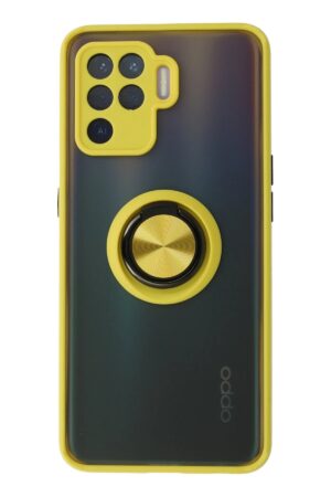 Oppo Reno 5 Lite Kılıf Montreal Yüzüklü Silikon Kapak - Sarı-(5796)
