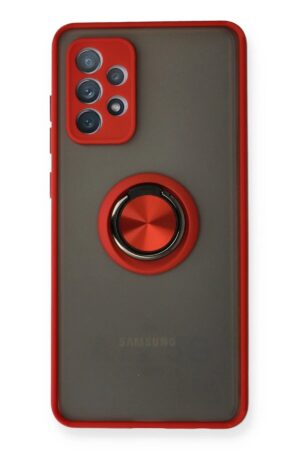 Samsung Galaxy A72 Kılıf Montreal Yüzüklü Silikon Kapak - Kırmızı-(5796)
