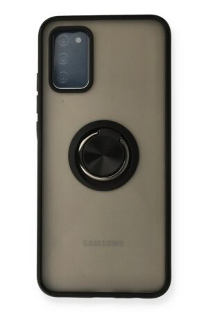 Samsung Galaxy A02S Kılıf Montreal Yüzüklü Silikon Kapak - Siyah-(5796)