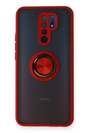 Xiaomi Redmi 9 Kılıf Montreal Yüzüklü Silikon Kapak - Kırmızı-(5796)