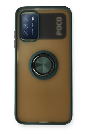 Xiaomi Redmi 9T Kılıf Montreal Yüzüklü Silikon Kapak - Yeşil-(5796)